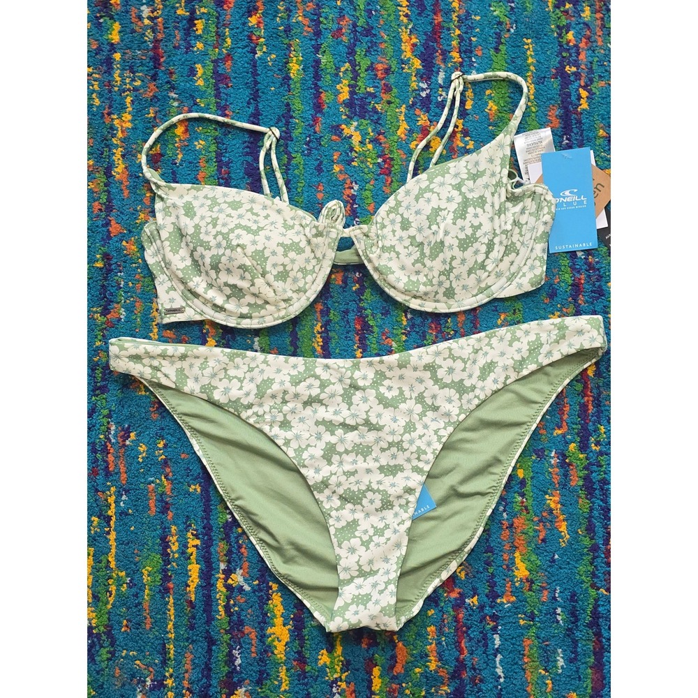 NWT O'Neill Bikini Set Green Floral Bridgette Seville Nazare Womens XL NWT